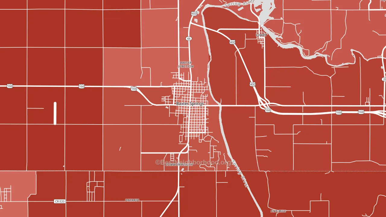 Baxter Springs, KS block-group political-lean map