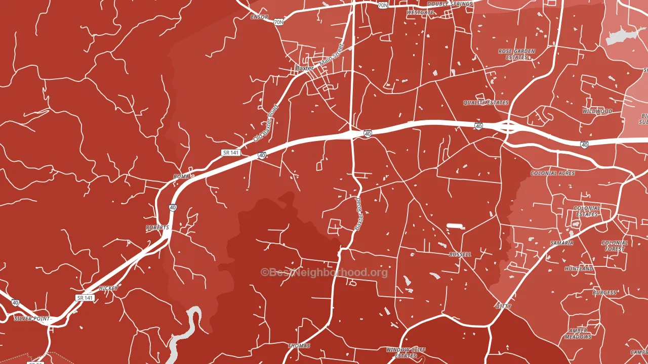 Baxter, TN block-group political-lean map