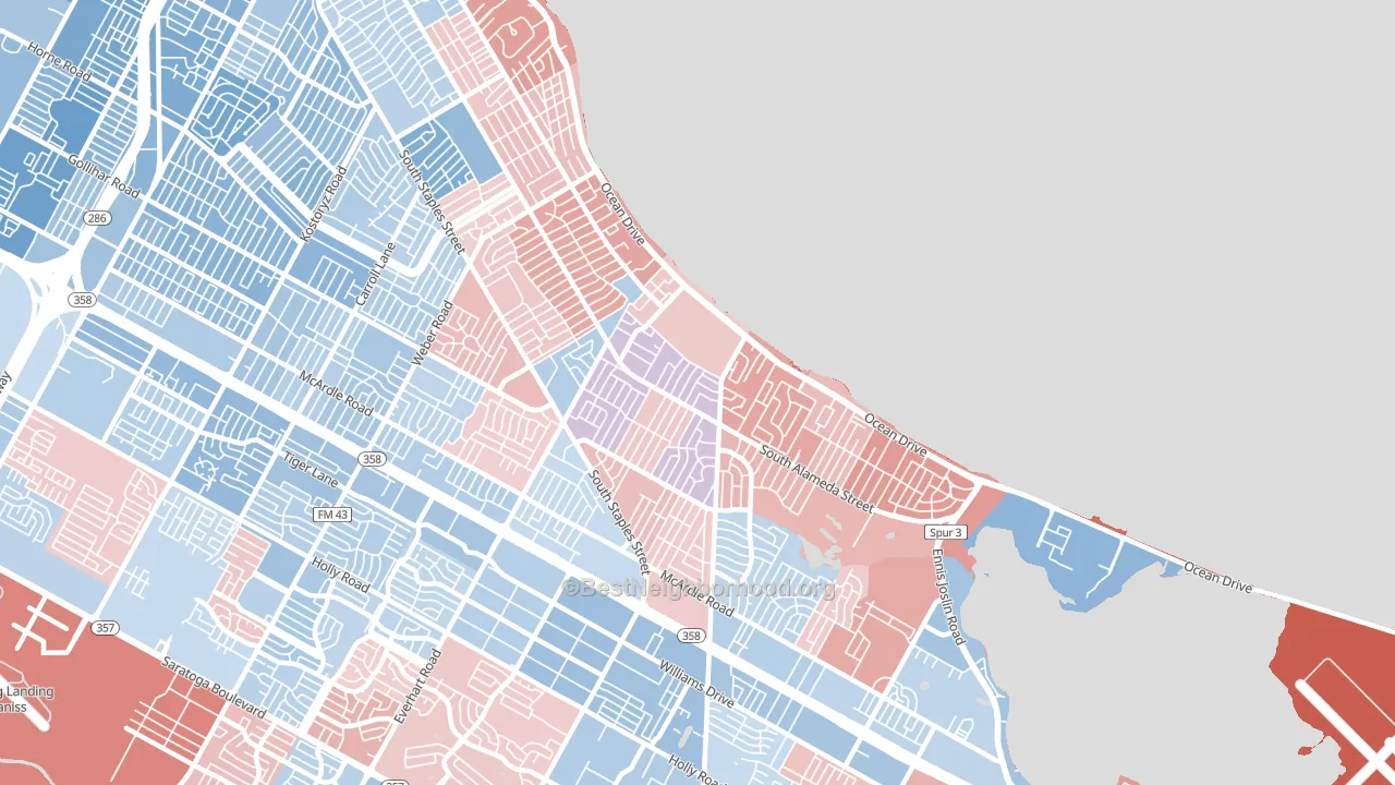 Bay Area, Corpus Christi, TX block-group political-lean map