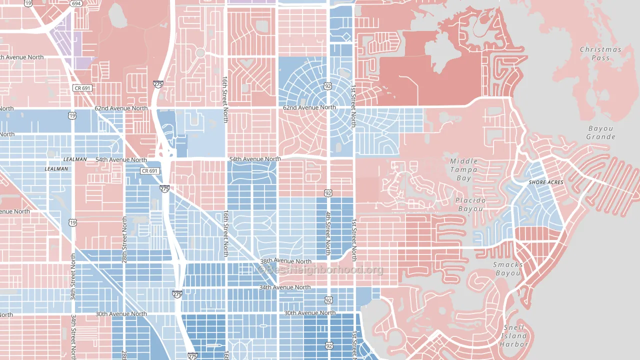 Bay Breeze Cove, St. Petersburg, FL block-group political-lean map