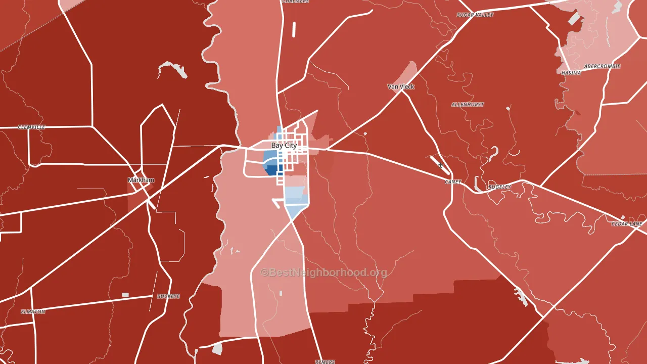 Bay City, TX block-group political-lean map