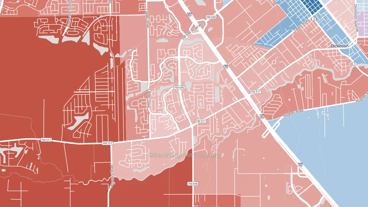 Bay Colony, League City, TX block-group political-lean map
