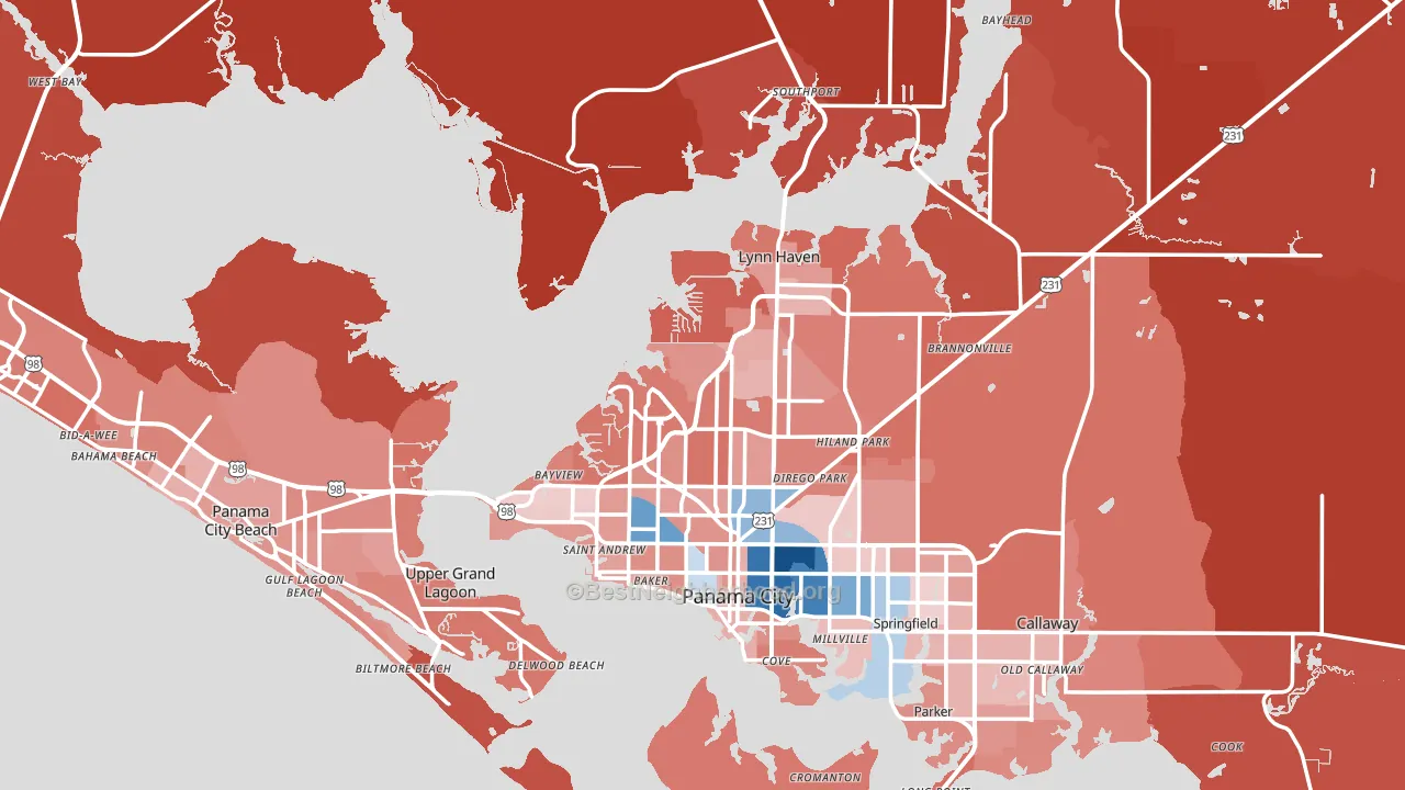 Bay County, FL block-group political-lean map