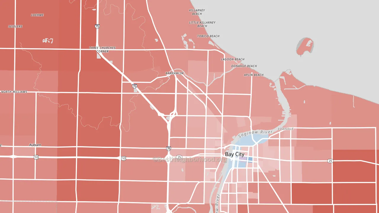 Bay County, MI block-group political-lean map