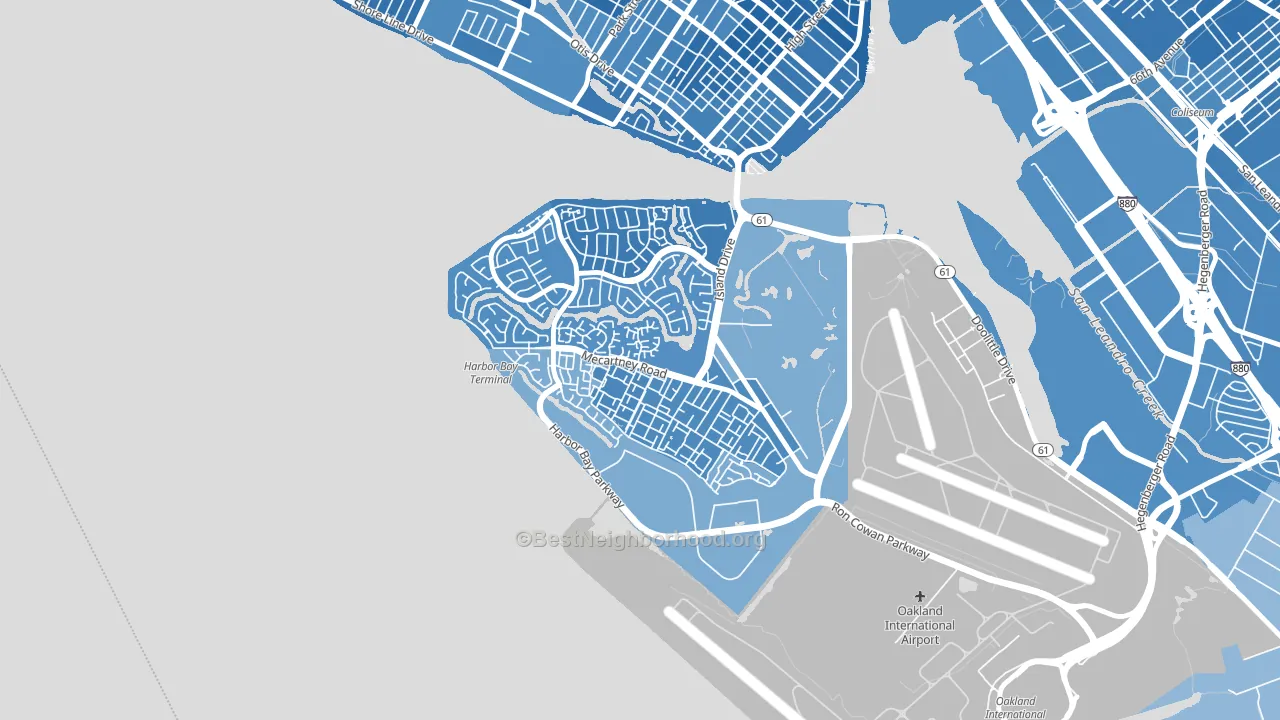 Bay Farm Island, Alameda, CA block-group political-lean map