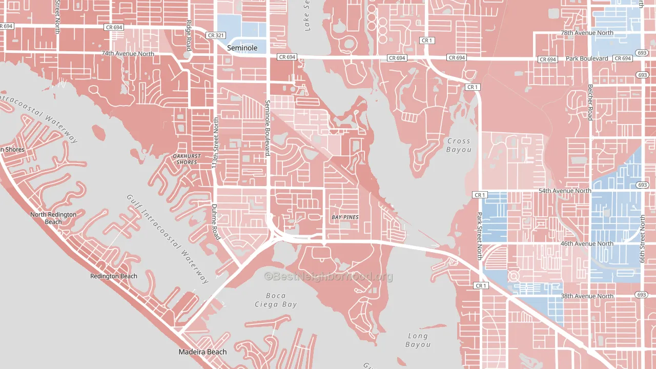 Bay Pines, FL block-group political-lean map
