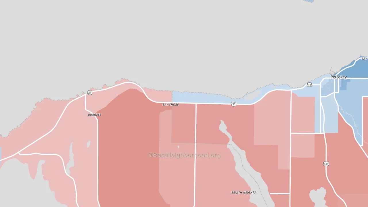 Bay Shore, MI block-group political-lean map