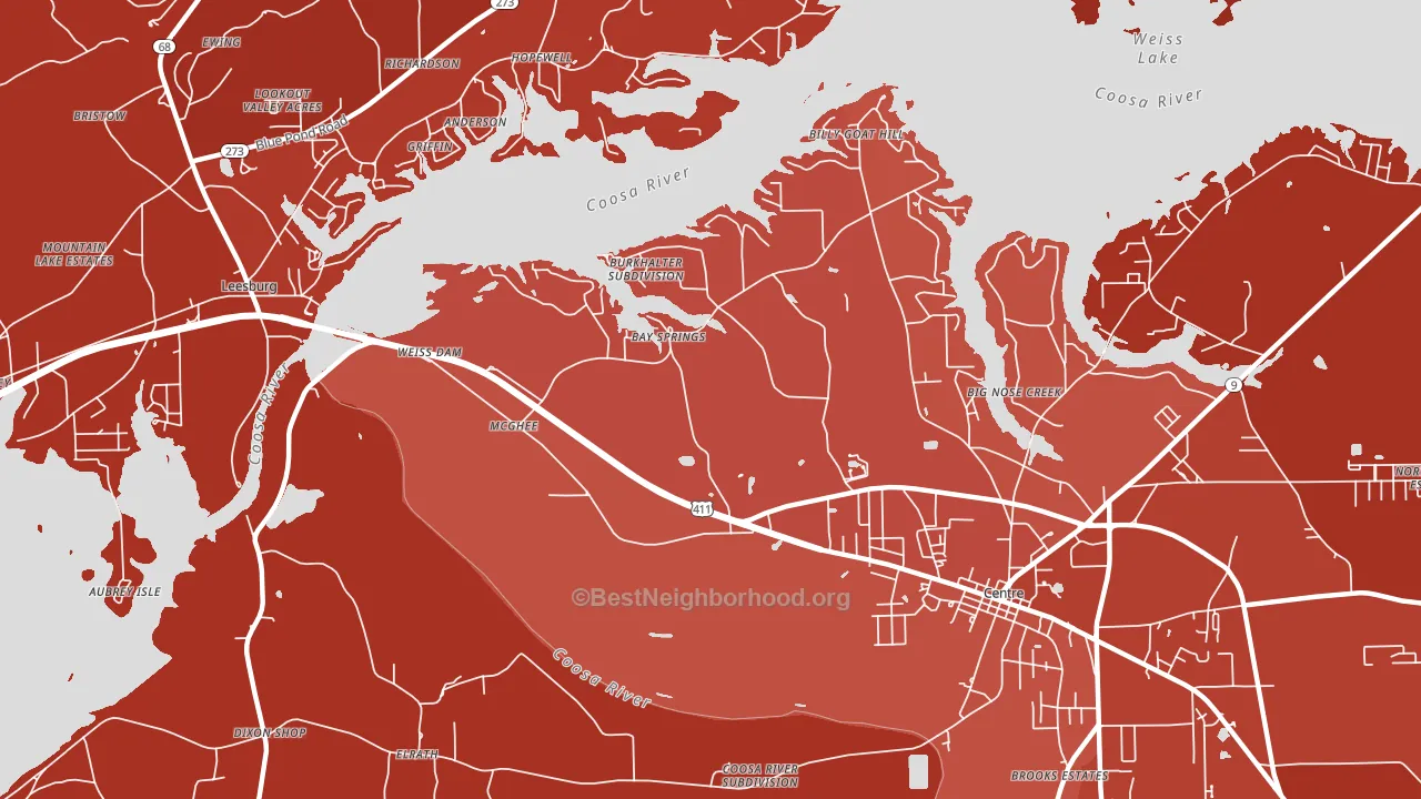 Bay Springs, AL block-group political-lean map