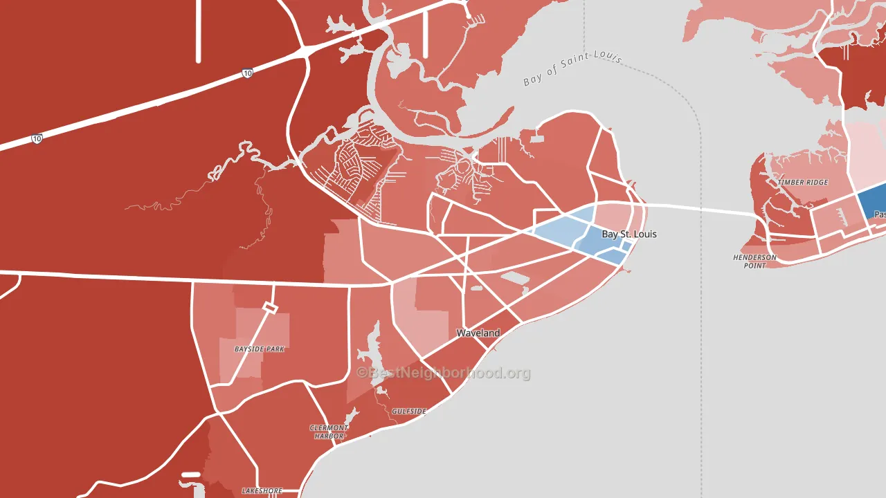 Bay St. Louis, MS block-group political-lean map