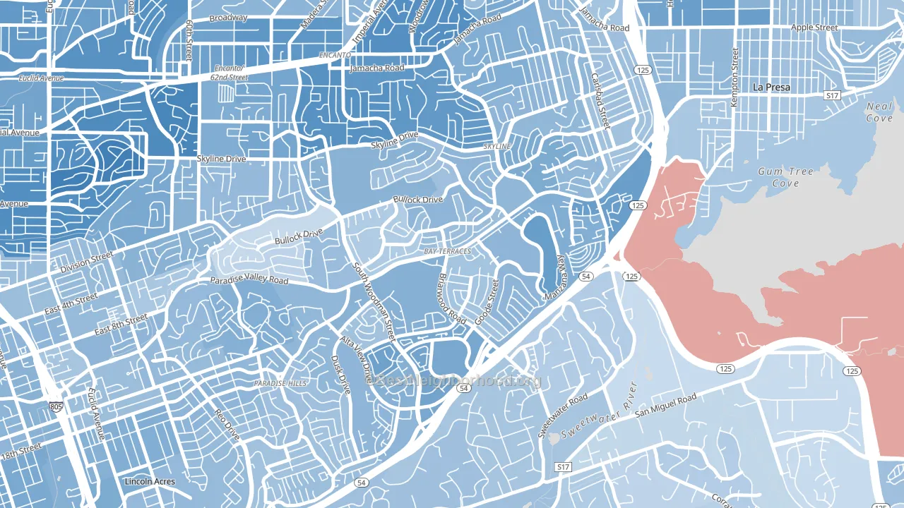 Bay Terraces, San Diego, CA block-group political-lean map