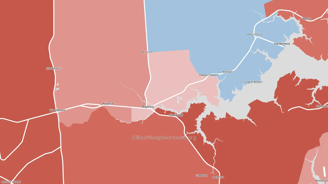 Bayboro, NC block-group political-lean map
