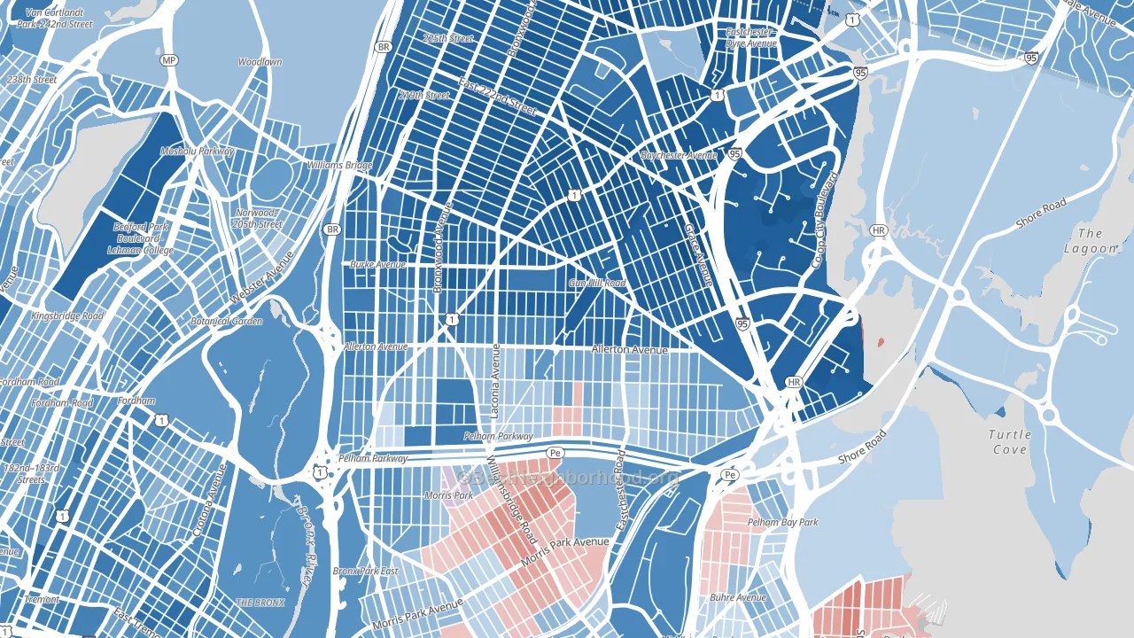 Baychester, Bronx, NY block-group political-lean map