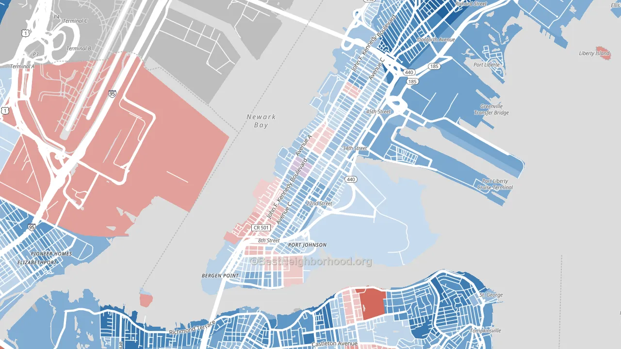 Bayonne, NJ block-group political-lean map
