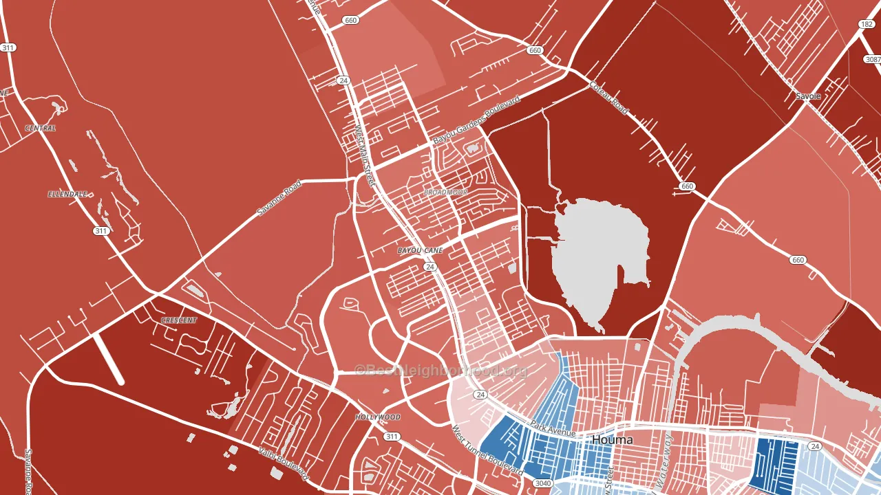 Bayou Cane, LA block-group political-lean map