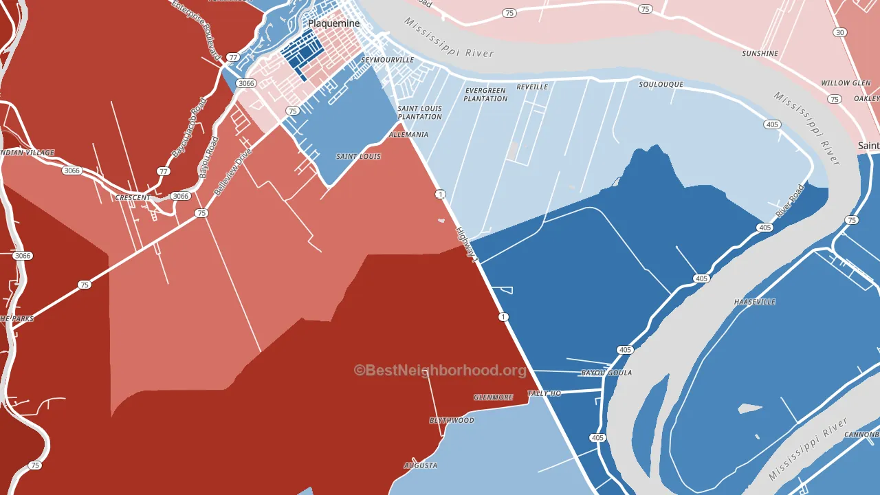 Bayou Goula, LA block-group political-lean map