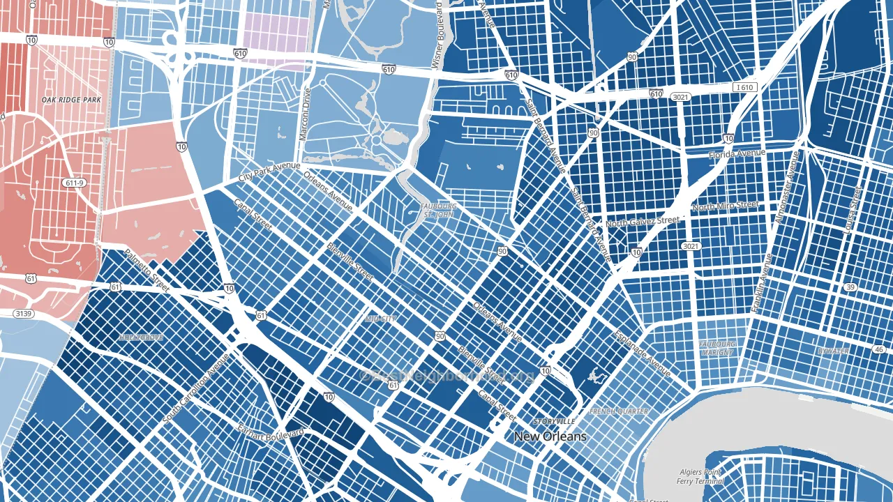 Bayou St John, New Orleans, LA block-group political-lean map