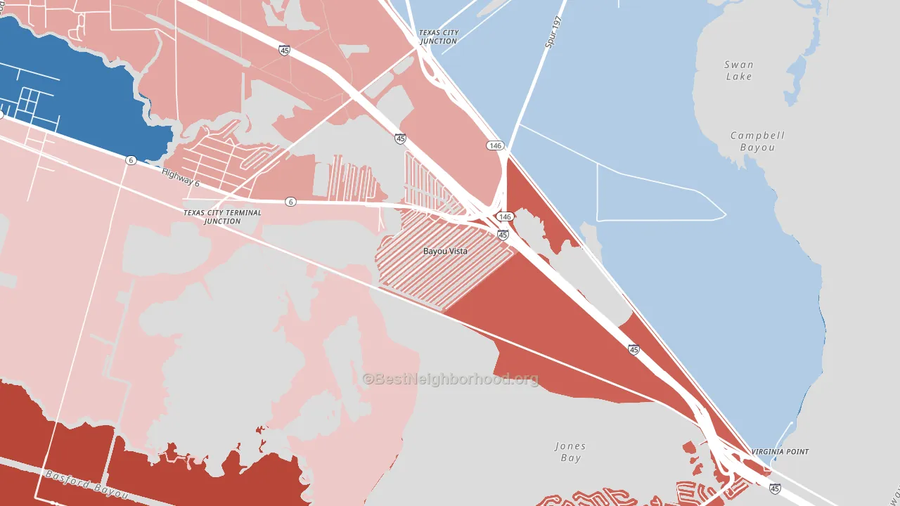 Bayou Vista, TX block-group political-lean map