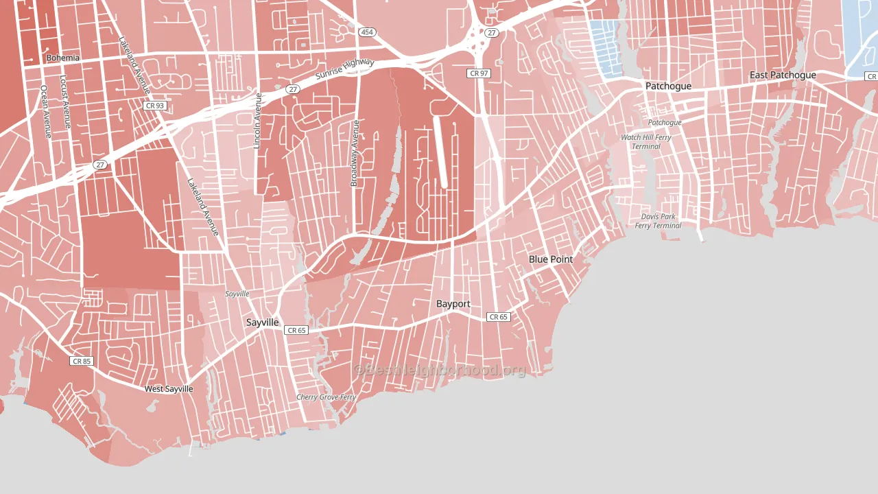 Bayport, NY block-group political-lean map