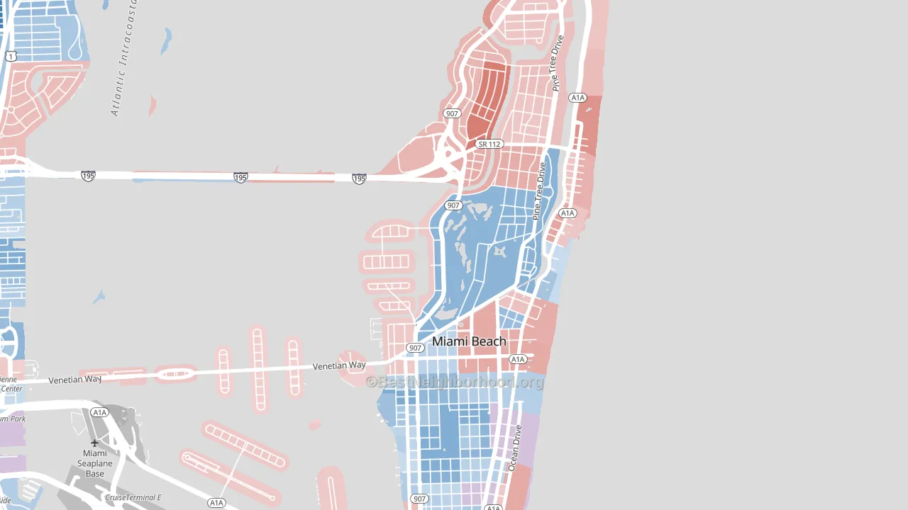 Bayshore, Miami Beach, FL block-group political-lean map