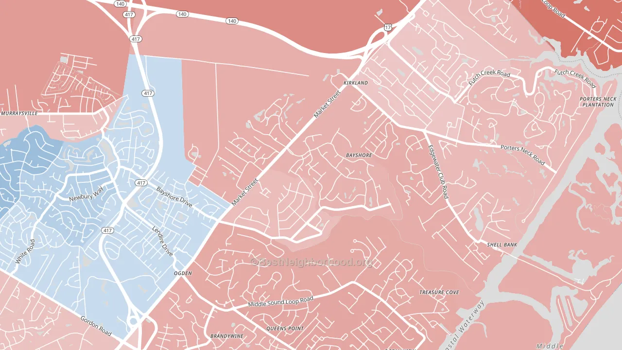 Bayshore, Wilmington, NC block-group political-lean map