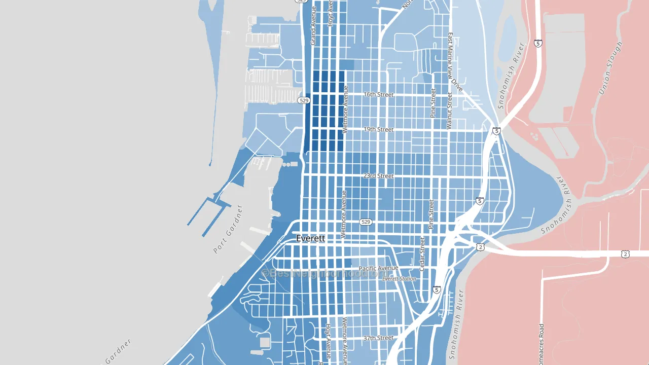 Bayside, Everett, WA block-group political-lean map