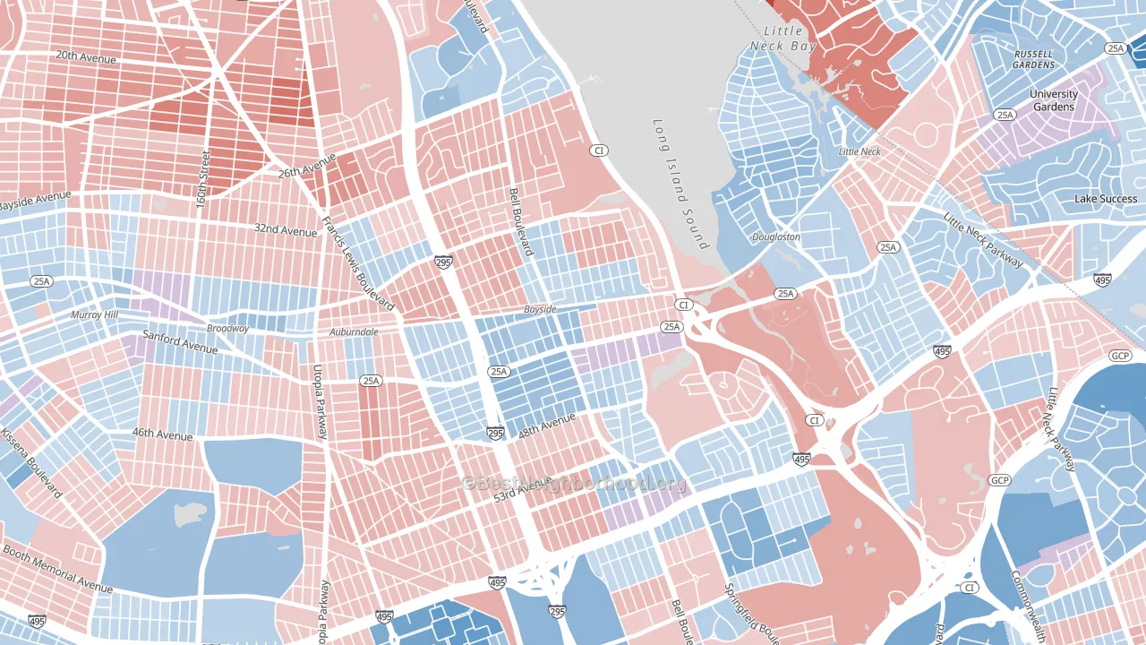 Bayside, Queens, NY block-group political-lean map