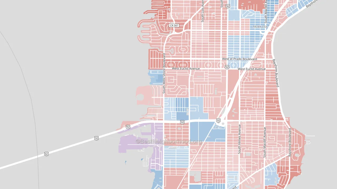 Bayside West, Tampa, FL block-group political-lean map