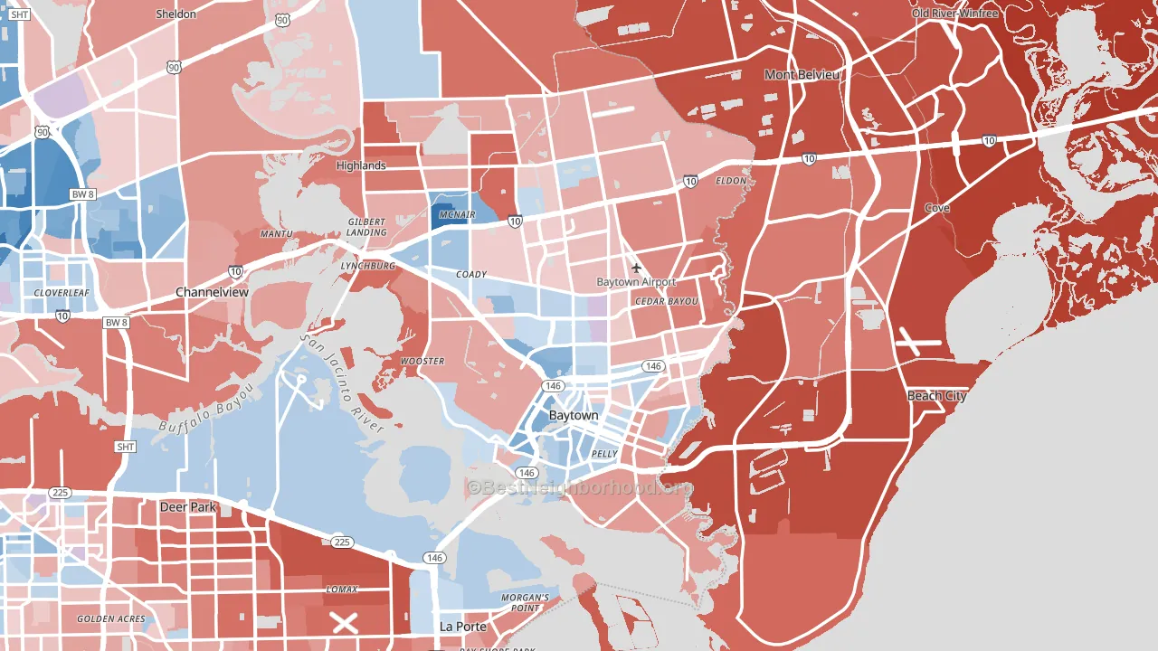 Baytown, TX block-group political-lean map