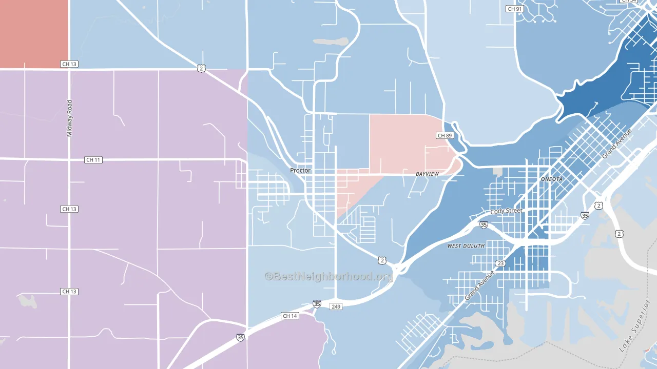 Bayview Heights, Proctor, MN block-group political-lean map