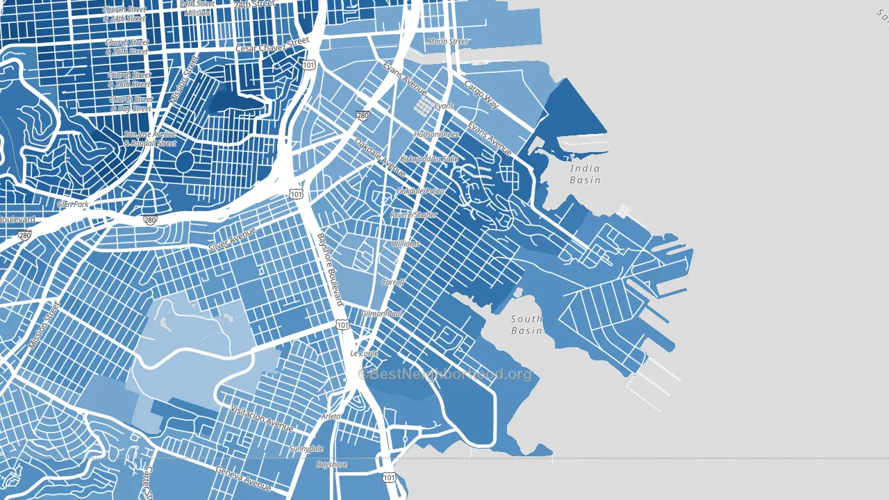 Bayview, San Francisco, CA block-group political-lean map