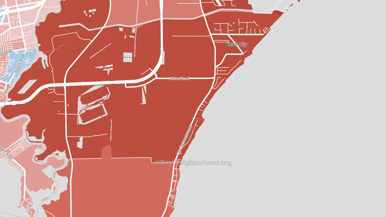 Beach City, TX block-group political-lean map