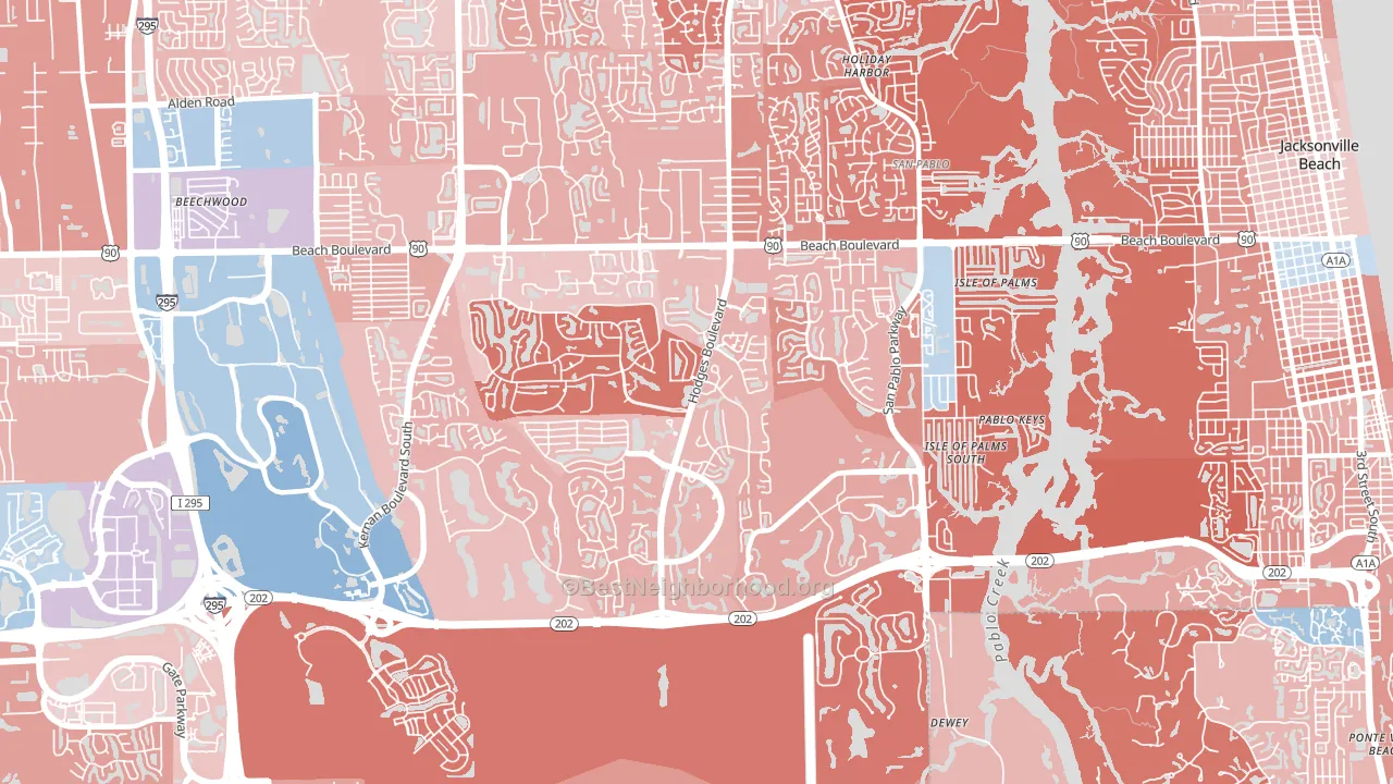 Beach Haven, Jacksonville, FL block-group political-lean map