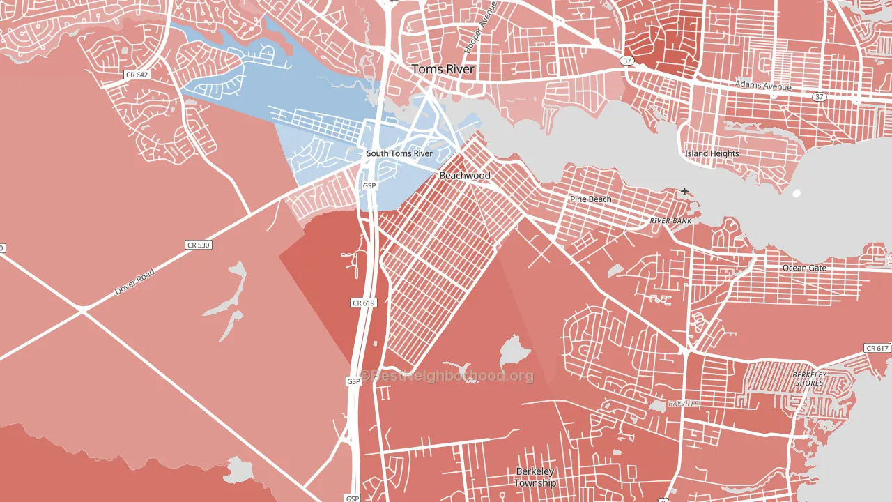 Beachwood, NJ block-group political-lean map
