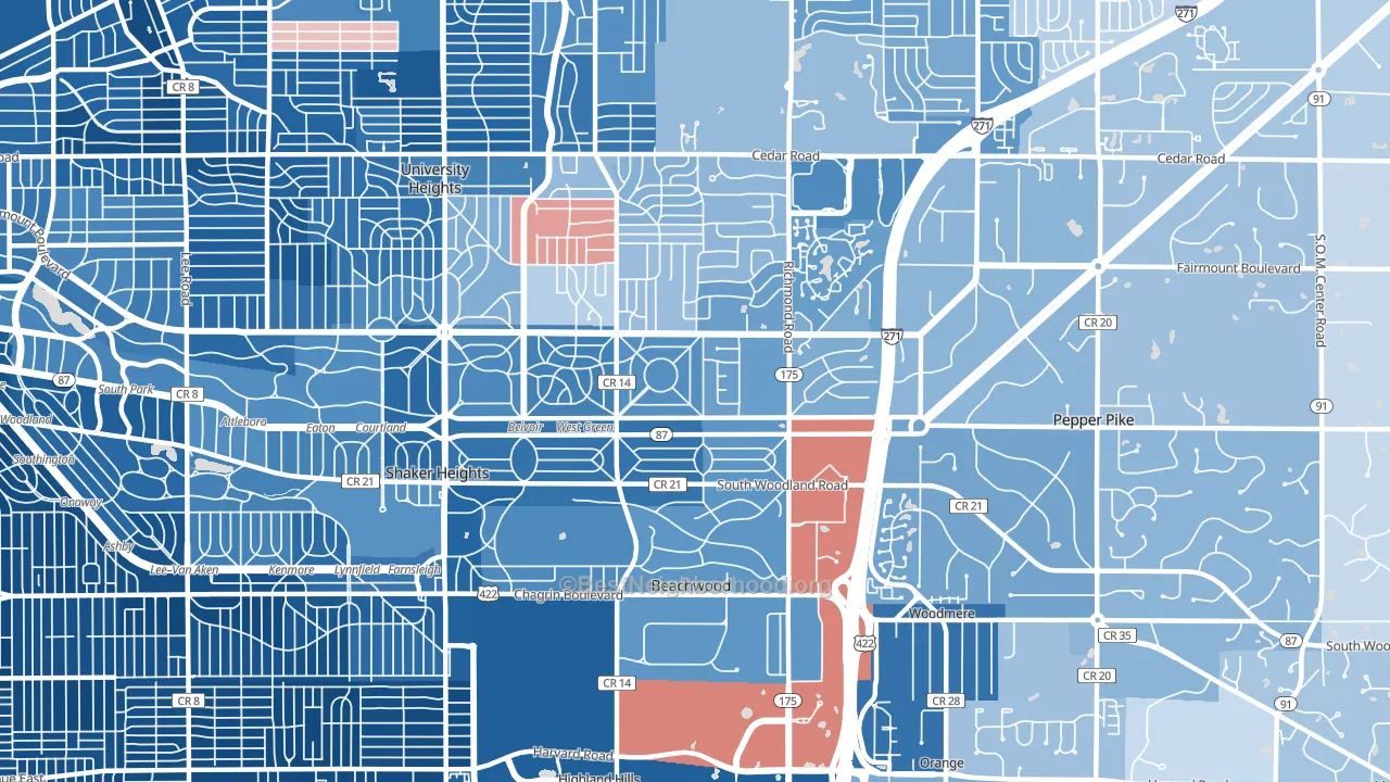 Beachwood, OH block-group political-lean map
