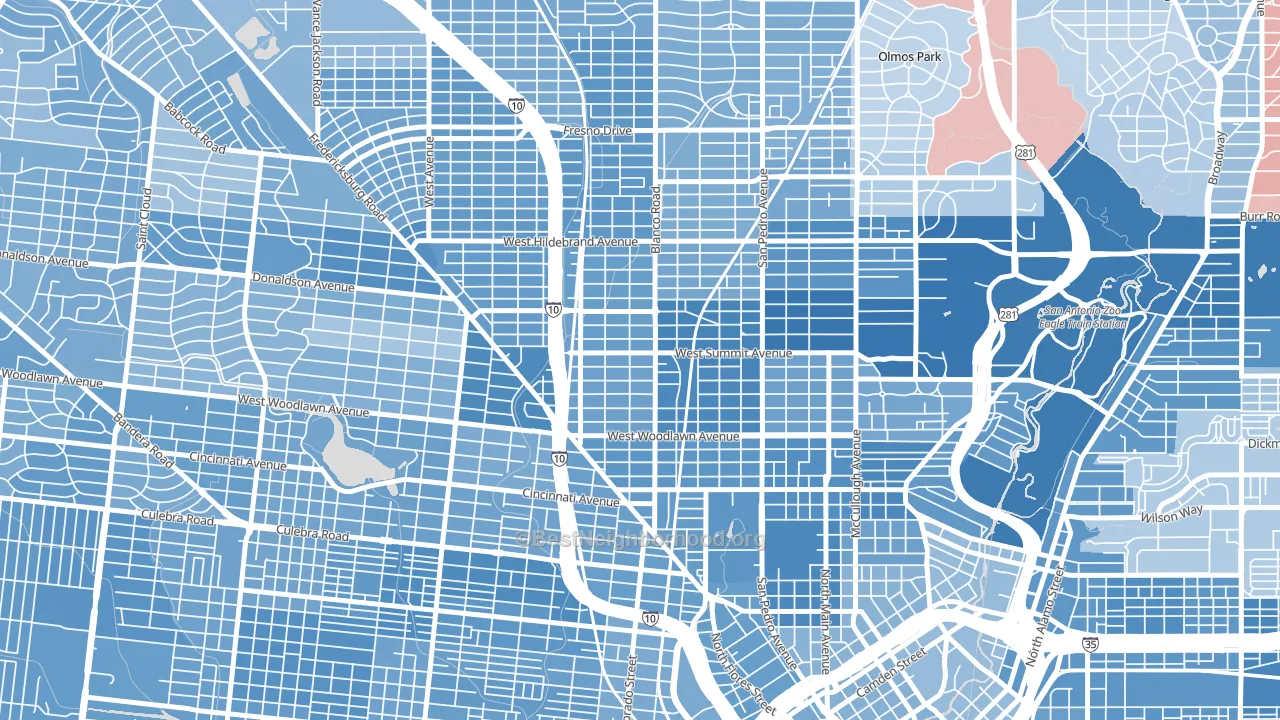 Beacon Hill, San Antonio, TX block-group political-lean map