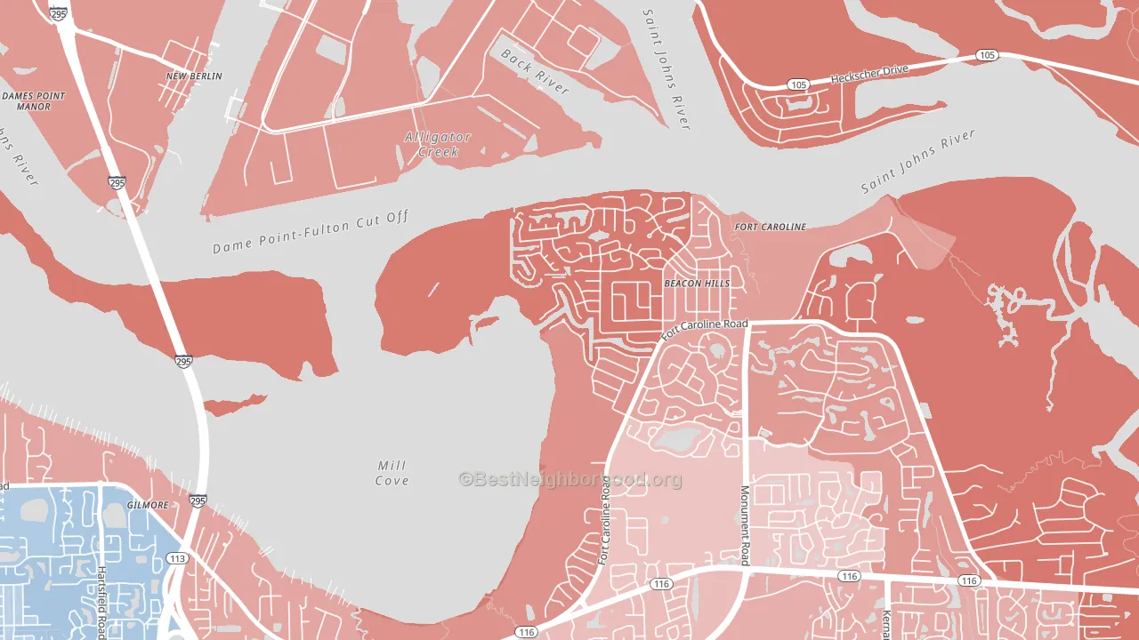 Beacon Hills and Harbour, Jacksonville, FL block-group political-lean map