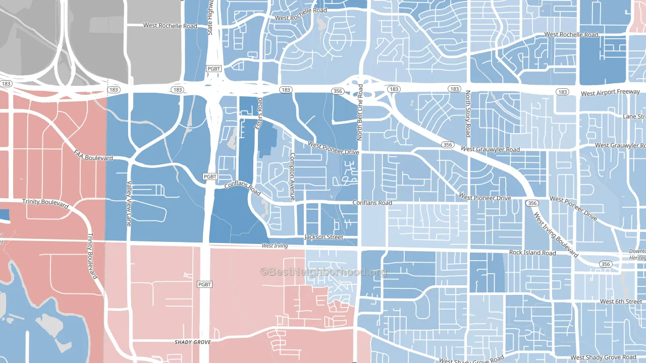 Bear Creek, Irving, TX block-group political-lean map