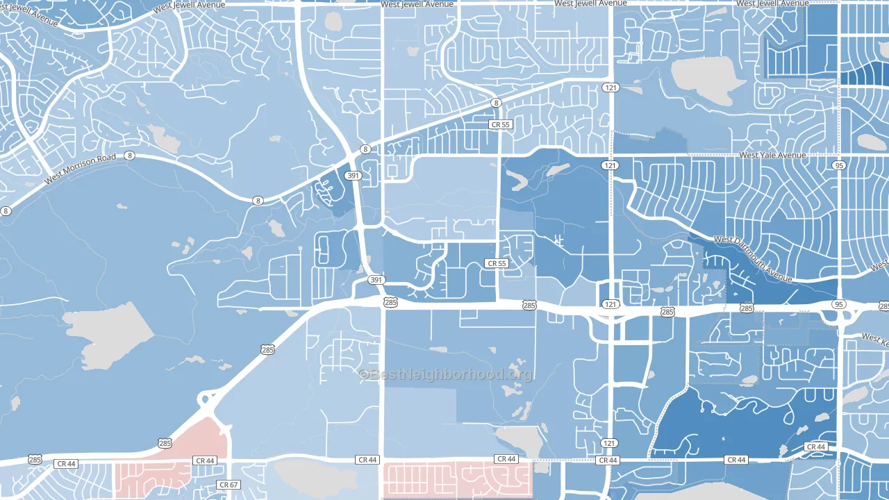 Bear Creek, Lakewood, CO block-group political-lean map