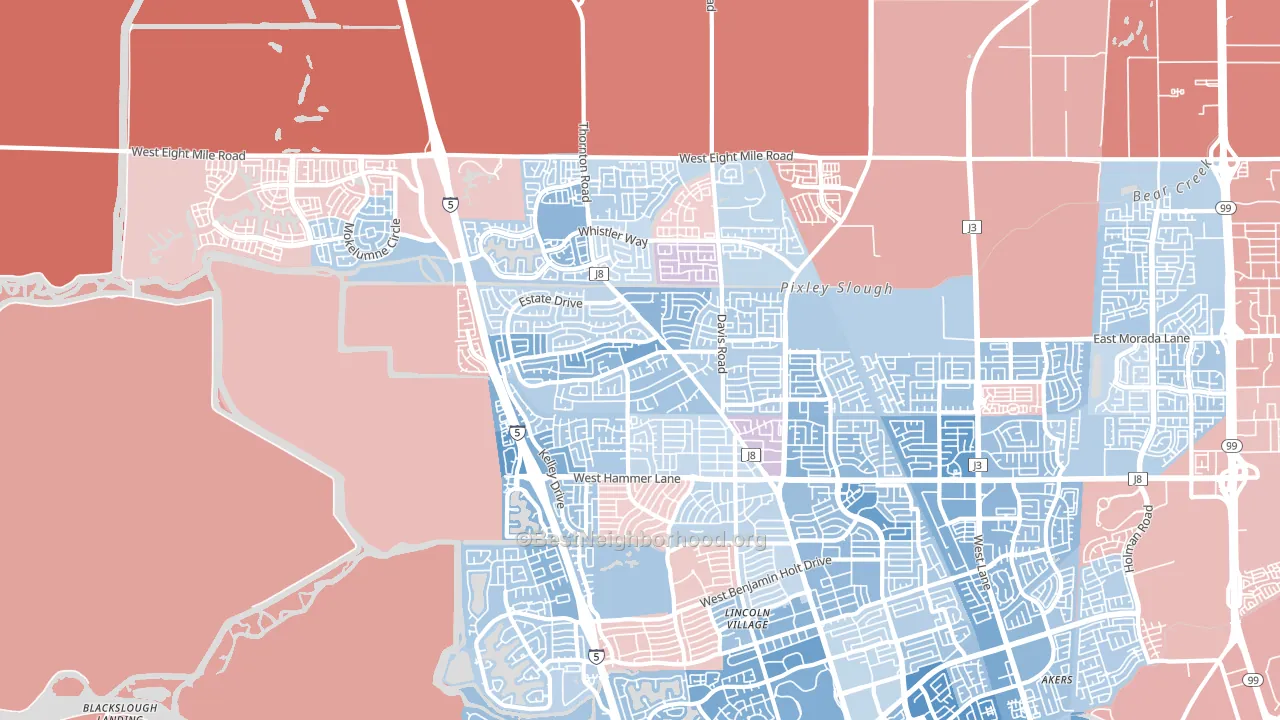 Bear Creek, Stockton, CA block-group political-lean map