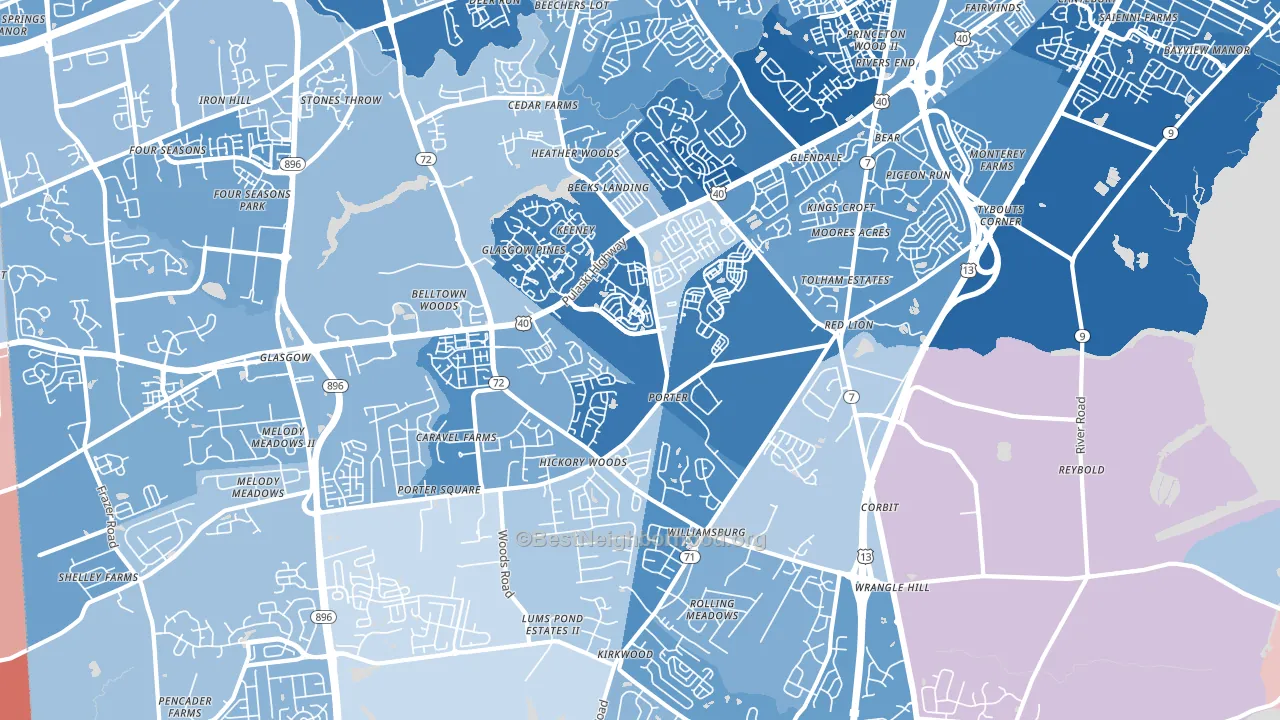 Bear, DE block-group political-lean map