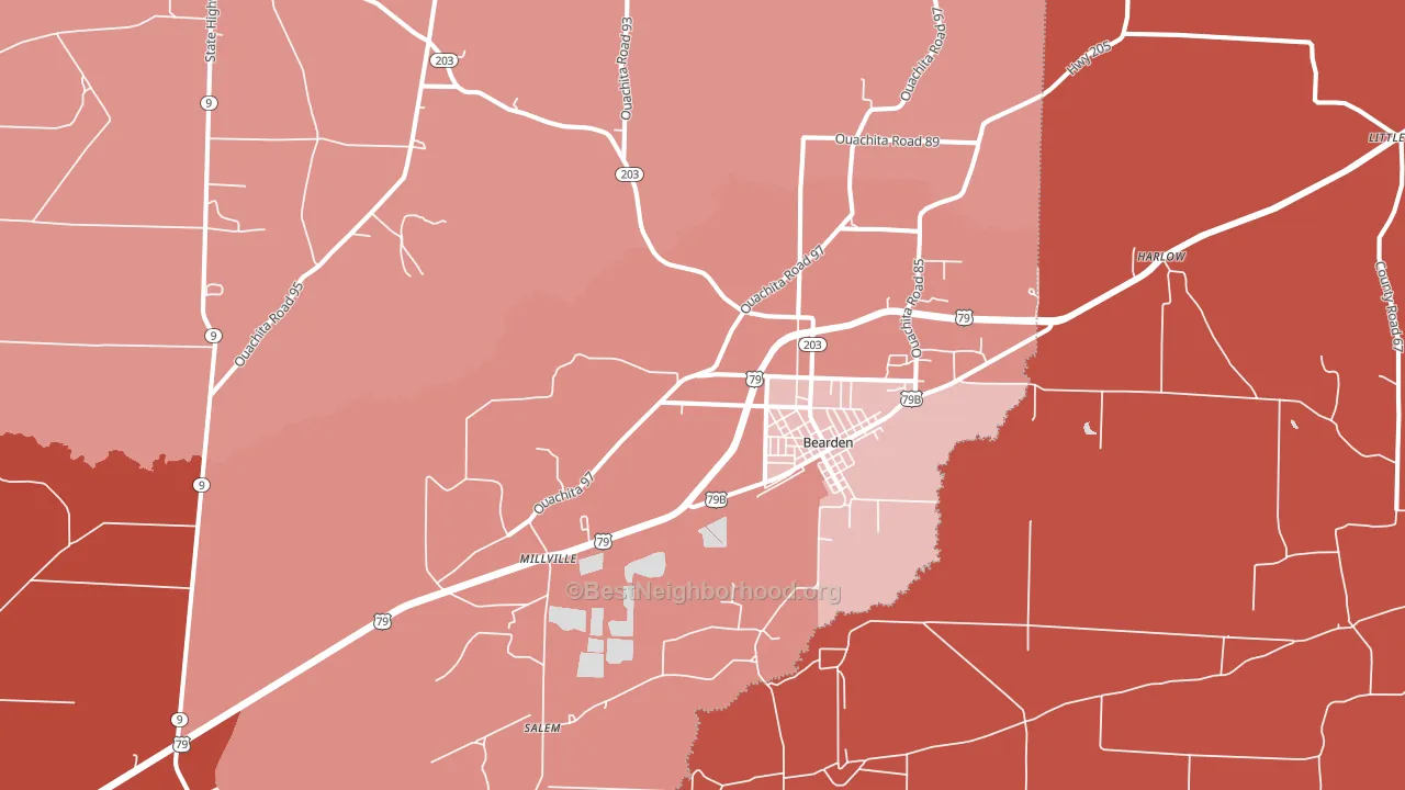 Bearden, AR block-group political-lean map