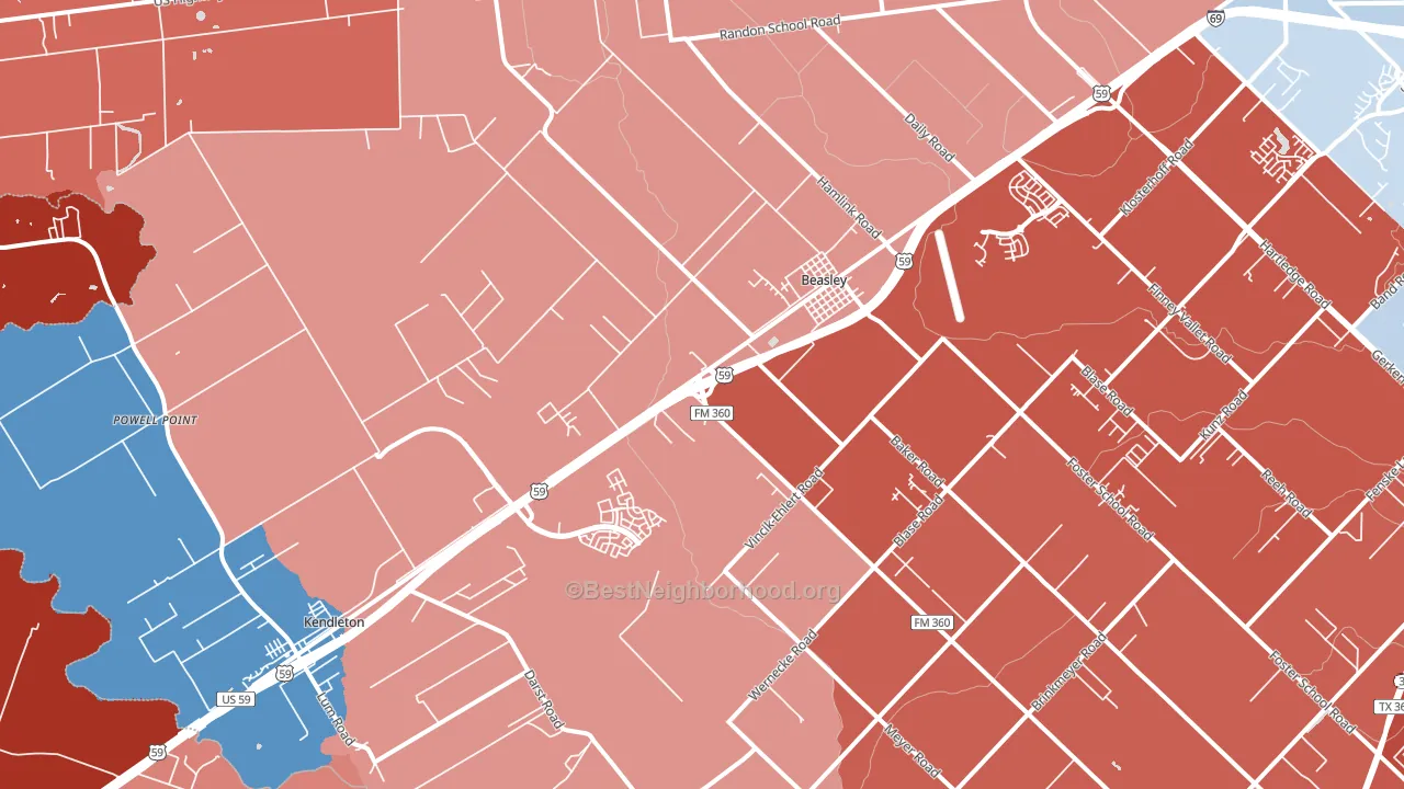Beasley, TX block-group political-lean map