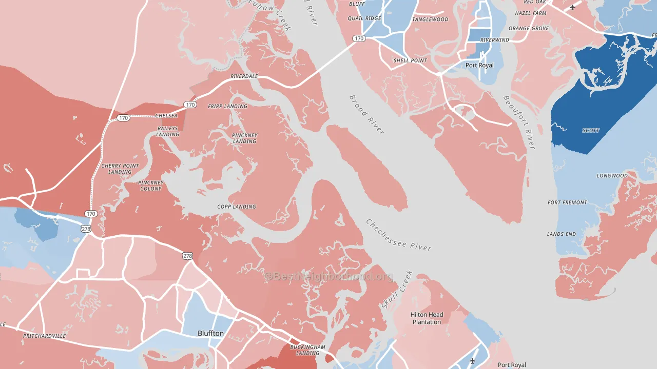 Beaufort County, SC block-group political-lean map