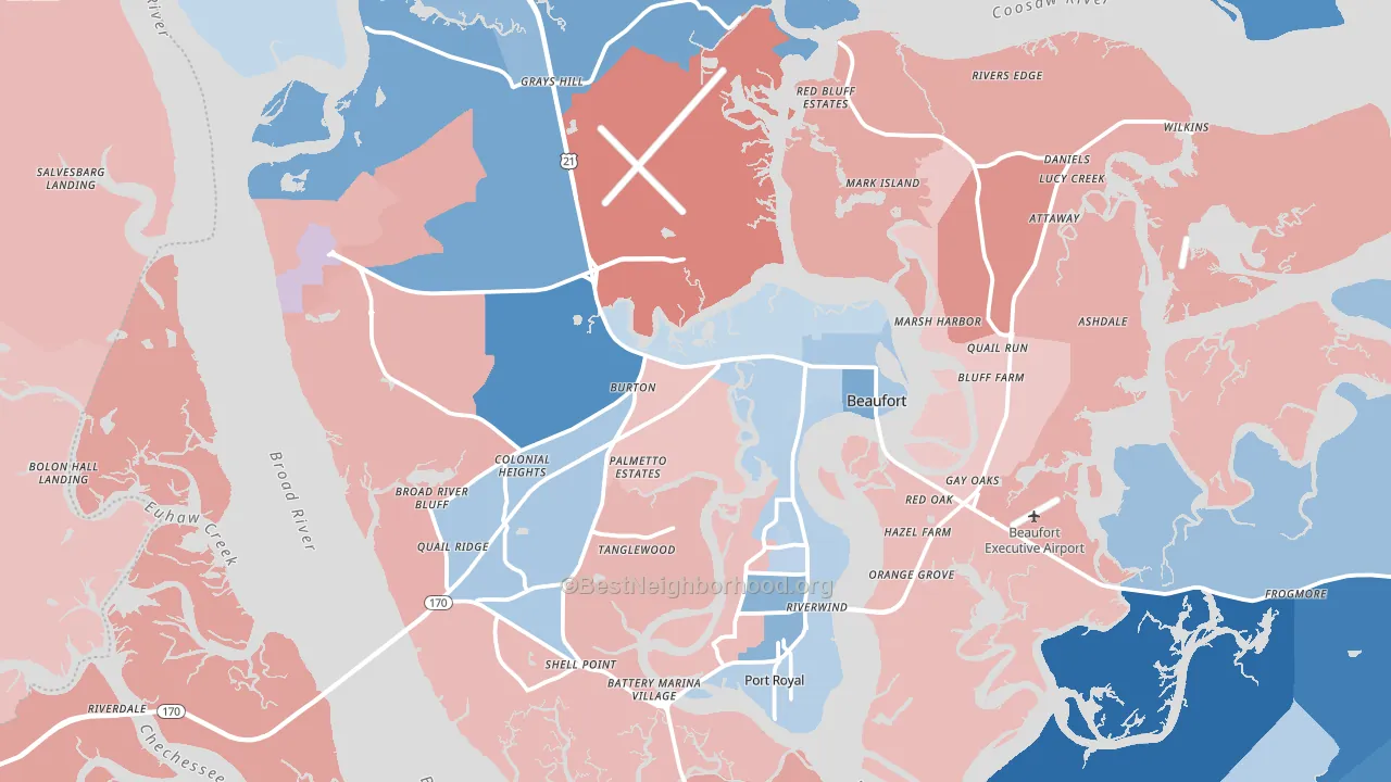 Beaufort, SC block-group political-lean map
