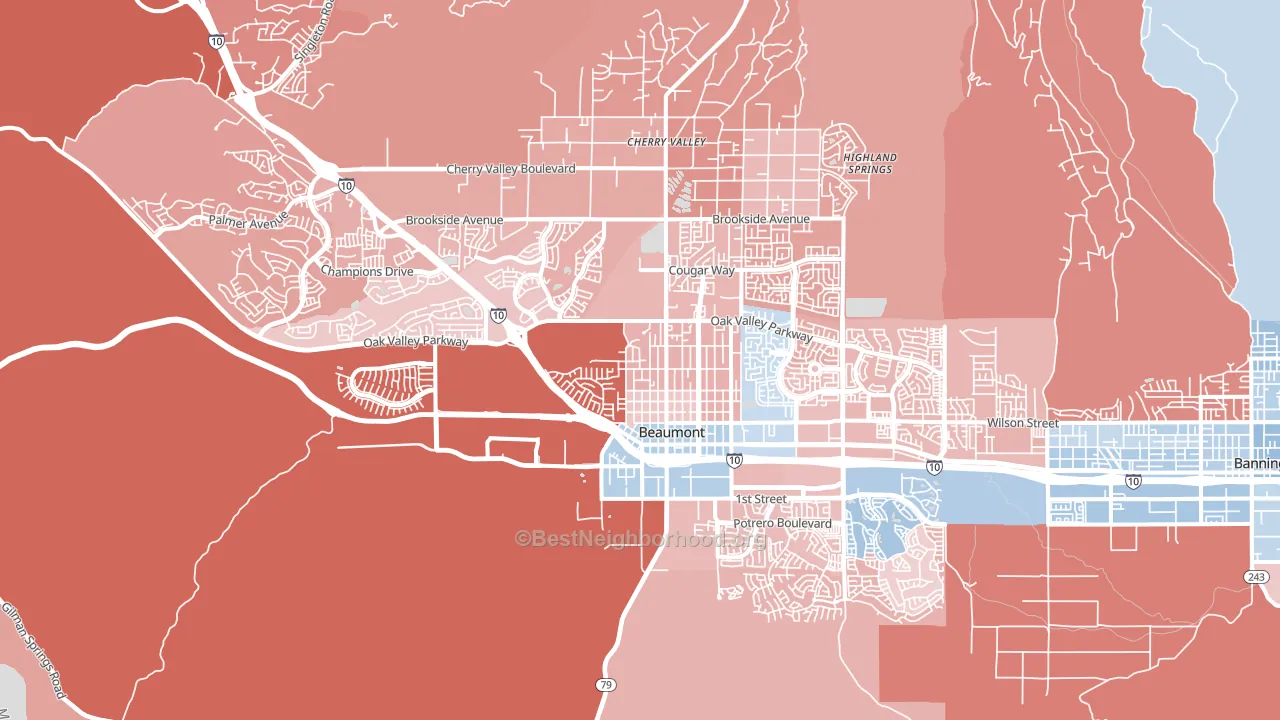 Beaumont, CA block-group political-lean map
