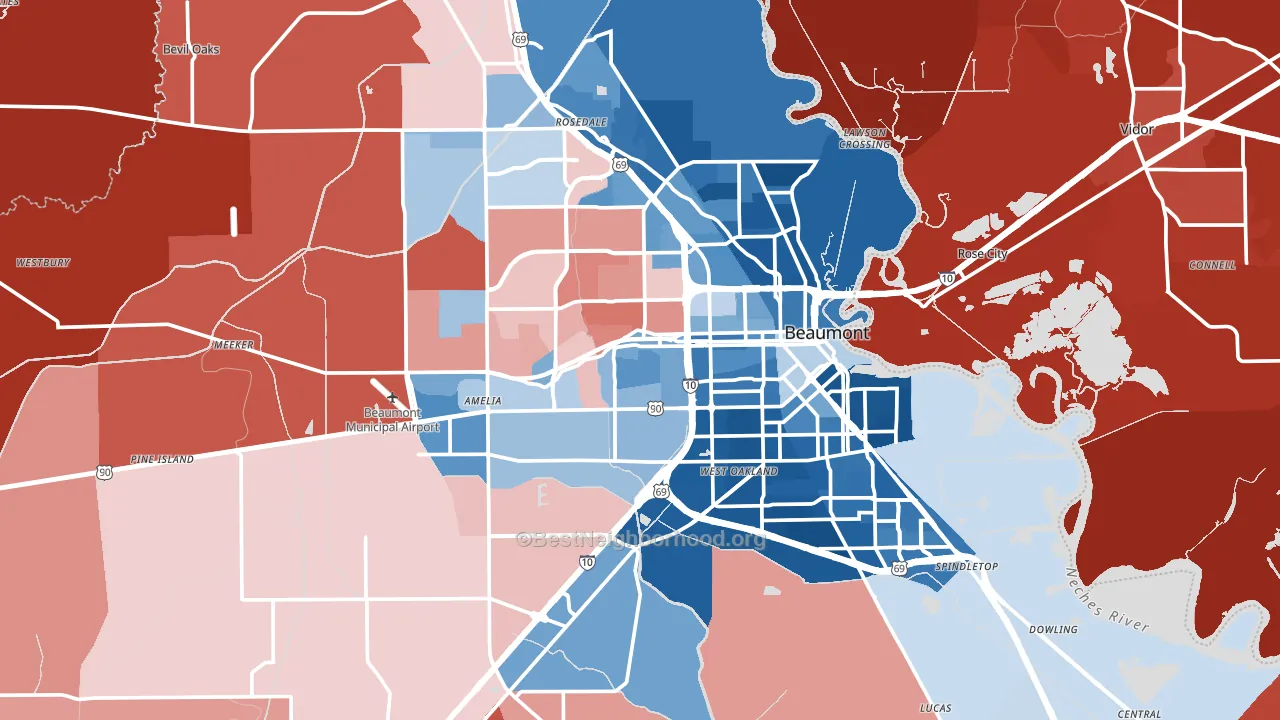 Beaumont, TX block-group political-lean map