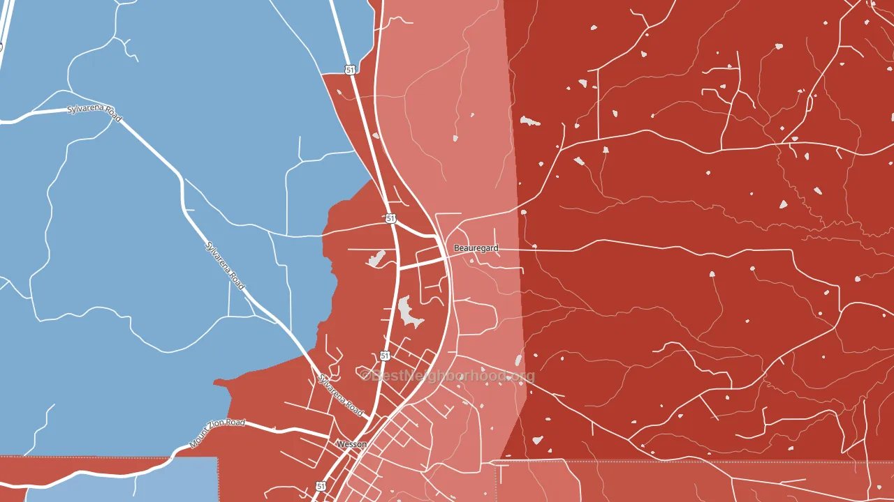 Beauregard, MS block-group political-lean map