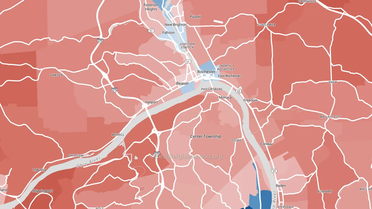 Beaver County, PA block-group political-lean map