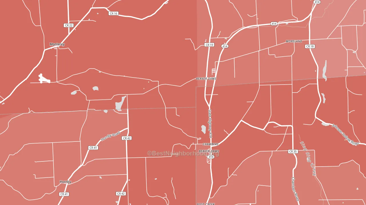 Beaver Dams, NY block-group political-lean map