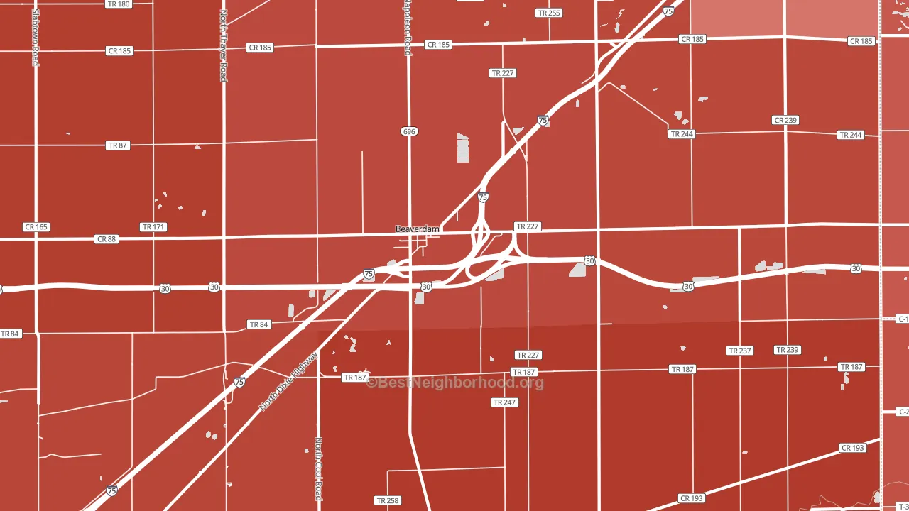Beaverdam, OH block-group political-lean map
